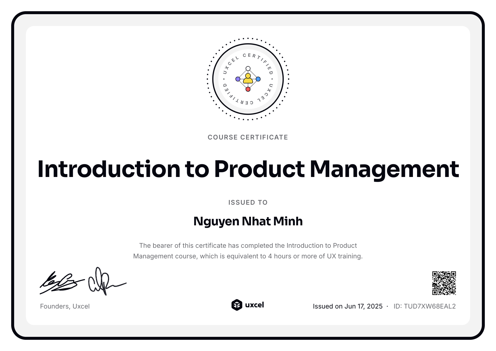 Nguyen Nhat Minh's certificate